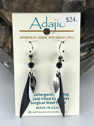 Adajio Earrings-Black/white leaves with silver tone leaf