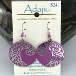Adajio Earings-Pink rounds with silver tone wave overlay