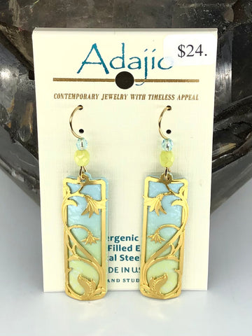Adajio Earrings- light blue to green transistion with bass flower overlay