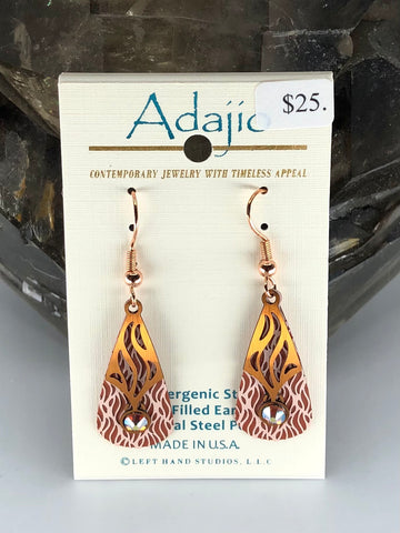 Adajio Earrings- Red and white teardrop with brass overlay