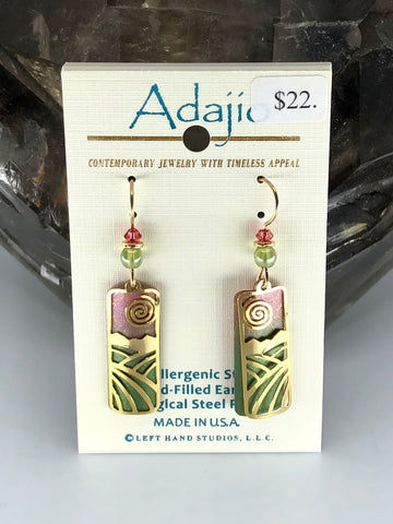 Adajio Earrings-Green/Pink transition with brass overlay