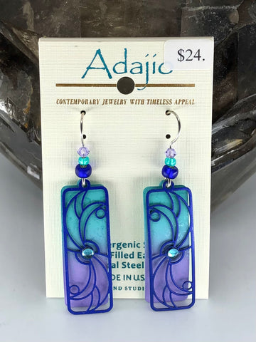 Adajio Earrings- Blue/Purple background with Blue overlya