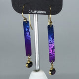 Holly Yashi Earrings - Purple/Blue with leaf design and crystal