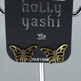 Holly Yashi Earrings - Gold tone butterfly stud earrings