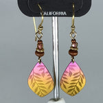Holly Yashi Earrings - Pink/Yellow drop with leaf design