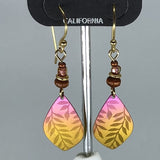 Holly Yashi Earrings - Pink/Yellow drop with leaf design